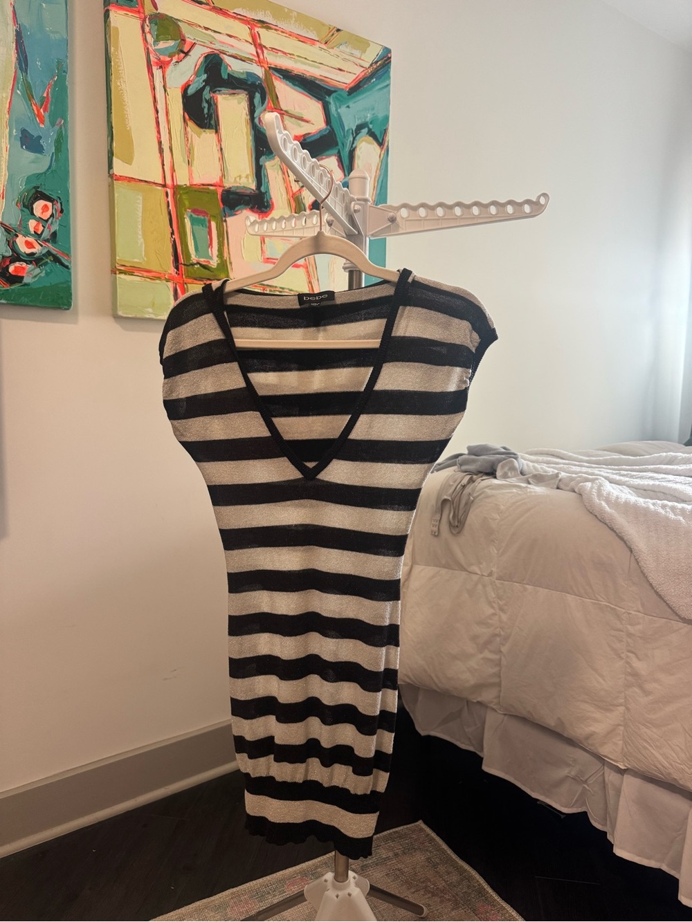 bebe Striped V-Neck Hoodie - Picture 2 of 3
